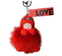 Generisch Porte-clés avec nom perles assorties pompon poussette bébé ou pendentif porte-clés sacs à main pour bébé avec porte-clés en fourrure endormie, o, taille unique