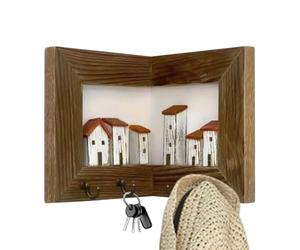 Generisch Porte-clés pour le mur - Rustique 3D - En bois vintage - Rangement d'entrée - Style ferme - Système de fixation fait à la main - Pour œuvres d'art avec bois antique