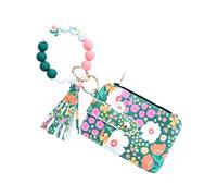 Generisch Porte-Monnaie bohème avec Perles et Pompon - Mini étui pour Cartes et clés - Remplacement Pratique du Portefeuille avec dragonne - pour Femme, Couleur : H, Motif Floral bohème