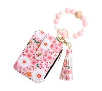 Generisch Portefeuille à motif floral, imprimé floral, léger, taille compacte, texture douce, sans perles de silicone, pompon, petite dragonne en cuir synthétique, rose clair, Siehe Beschreibung, Voir
