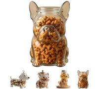Generisch Pot à bonbons bouledogue français, Adorable récipient à friandises pour chien, biscuits, candies, dosettes de café, joli pot de rangement en verre pour animaux de compagnie (A)