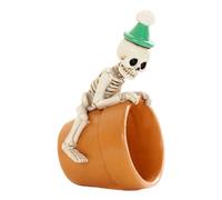 Generisch Pot de fleurs en forme de crâne couché - Sculpture - Vase | Planteur crâne avec trou de drainage pour Halloween, extérieur, bureau, maison, jardin, terrasse, parterre de fleurs