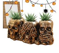 Generisch Pot de fleurs squelette d'Halloween - Têtes de mort en résine - Vase à fleurs d'Halloween - Pot de fleurs fantôme - Tête de mort - Bol à bonbons d'Halloween pour la maison, le magasin, les