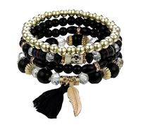 Generisch Pour Couleurs Choix Empilable Anneaux Bungee String Beaded Bracelet Multi Color Bridesmaid Accessories Pour Bracelet Inoxydable Bijoux (Black, One Size)