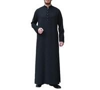 Generisch Pour homme avec boutons de couleur unie, coupe simple, coupe ample, confortable pour les hommes arabes musulmans, vêtements de jour légers polyvalents, idéal pour le quotidien, Noir , XL