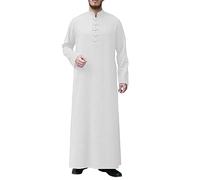 Generisch Pour homme avec boutons de couleur unie, coupe simple, coupe ample, confortable pour les hommes arabes musulmans, vêtements de jour légers polyvalents, idéal pour le quotidien, Blanc., S