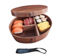 Generisch Pour l'école - Compartiments anti-fuite avec bande élastique, boîte à repas en bois - Pour aliments, école, adultes, tout-petits, voyages, sushis, bébés, repas, salades