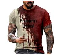 Generisch Problem Halloween T-shirt pour homme Costume Terrible et Festival T-shirt Col rond Motif éclaboussures de sang Haut imprimé Manches courtes surdimensionné T-shirt de sport décontracté, Rouge