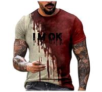 Generisch Problem Halloween T-shirt pour homme Costume Terrible et Festival T-shirt Col rond Motif éclaboussures de sang Haut imprimé Manches courtes surdimensionné T-shirt de sport décontracté, Rose