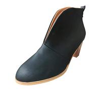 Generisch Produktf Classification Bottines pour femme | Titre du produit - Bottes courtes empilées en cuir avec talon pour femme - Bottes élégantes pour femme pour une apparence polyvalente, Noir , 42
