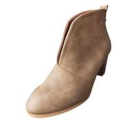 Generisch Produktf Classification Bottines pour femme | Titre du produit - Bottes courtes empilées en cuir avec talon pour femme - Bottes élégantes pour femme pour une apparence polyvalente, kaki, 39
