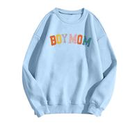Generisch Pull 2025 pour garçons et filles, sweat à capuche, mode maman, pull à col rond, bleu clair, L