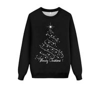 Generisch Pull à capuche à manches longues et col rond en velours imprimé arbre de Noël pour parents et enfants, style fête des mères, Noir , XL