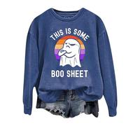 Generisch Pull à capuche à manches longues pour femme avec col rond et imprimé spectre pour Halloween, bleu foncé, M