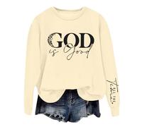 Generisch Pull à capuche avec imprimé lettres et col rond pour femme pour l'automne et l'hiver Tableau des tailles pour femme, beige, XL