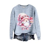 Generisch Pull à capuche de Noël de Noël pour femmes Nouvelle aiguille épaisse Impression numérique 3D Col rond Pull à capuche Street Tendance Haut en tissu à aiguilles épaisses Pull de Noël, bleu