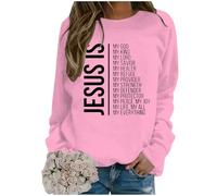 Generisch Pull à capuche décontracté pour femme avec col rond et lettres de dieu imprimées, Rose, XXL