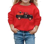 Generisch Pull à capuche d'Halloween pour filles et garçons avec un joli design imprimé comme tenue d'automne chaude et décontractée douce et confortable, rouge, 6-7 ans