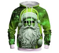 Generisch Pull à capuche en polaire motif renne pour la santé et le confort, vert, 4XL