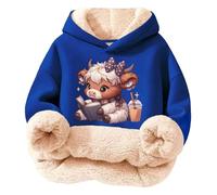 Generisch Pull à capuche en polaire pour fille, pull d'hiver doux avec imprimés, haut décontracté pour enfants activités de plein air, Marine, 9-10 ans