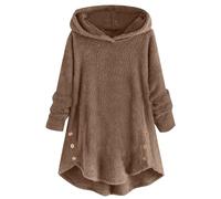 Generisch Pull à capuche en polaire teddy pour femme - Pull à capuche décontracté pour l'hiver - Pull en polaire surdimensionné - Veste chaude en peluche - Longue robe pull légère - Manteau d'hiver en