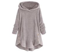 Generisch Pull à capuche en polaire teddy pour femme - Pull à capuche décontracté pour l'hiver - Pull en polaire surdimensionné - Veste chaude en peluche - Longue robe pull légère - Manteau d'hiver en