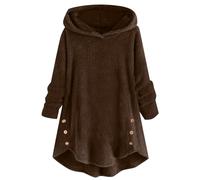Generisch Pull à capuche en polaire teddy pour femme - Pull à capuche décontracté pour l'hiver - Pull en polaire surdimensionné - Veste chaude en peluche - Longue robe pull légère - Manteau d'hiver en