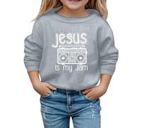 Generisch Pull à capuche et sweat-shirt à manches longues pour fille avec col rond et imprimé pour les tout-petits de 3 à 10 ans, tenue d'automne et d'hiver, gris, 5-6 ans