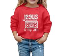 Generisch Pull à capuche et sweat-shirt à manches longues pour fille avec col rond et imprimé pour les tout-petits de 3 à 10 ans, tenue d'automne et d'hiver, rouge, 4-5 ans