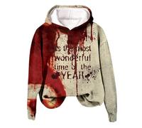 Generisch Pull à capuche imprimé Halloween 2024 pour femme - Épaules dénudées - Manches longues, Brique rouge., M
