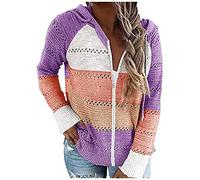 Generisch Pull à capuche long pour femme - Grandes tailles - Léger - Avec fermeture éclair - Fin - Sweat à capuche - Veste d'été avec poche - En coton - Veste à capuche - Veste de loisirs, lilas, L