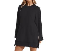 Generisch Pull à capuche pour femme avec capuche - Pull à capuche en coton - Coupe ample - Fente latérale - Veste de survêtement légère - Haut de sport confortable - Couleur unie - T-shirt à manches