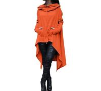 Generisch - Pull à capuche pour femme - Couleur unie - Hoodie oversized - Sweat à manches longues - Automne, hiver - Sweatshirt avec poches et cordon de serrage - Blouse - Hauts, Orange, M