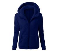 Generisch Pull à capuche pour femme - Manteau d'hiver chaud en laine - Fermeture éclair - Manteau en coton - Vêtement d'extérieur, bleu, 3XL