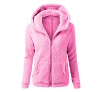 Generisch Pull à capuche pour femme - Manteau d'hiver chaud en laine - Fermeture éclair - Manteau en coton - Vêtement d'extérieur, Rose, XL