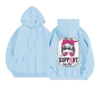 Generisch Pull à capuche rouge pour femme sur le thème du cancer du sein avec imprimé lettres, pull à manches longues, décontracté, confortable pour la vie quotidienne, détente et softie, bleu ciel