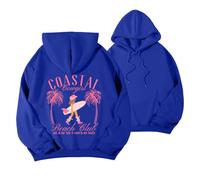 Generisch Pull à capuche tendance pour femme avec lettres imprimées, manches, couleur, décontracté, sweat à capuche en polaire pour femme, bleu, XS