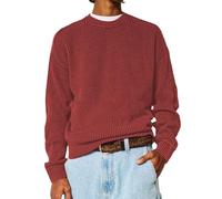 Generisch Pull à col rond gaufré à manches longues pour homme - Motif gaufré classique - Coupe droite - Pull d'hiver pour homme - Sans capuche - Pull de travail - Manteau de travail, rouge, 3XL