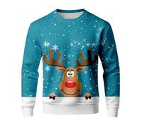 Generisch Pull à col rond imprimé Père Noël pour homme comme streetwear décontracté à manches longues doux, bleu clair, M