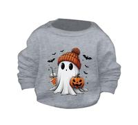 Generisch Pull à col rond mignon et imprimé Halloween Pull épais pour filles 152, gris, 7-8 ans