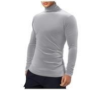 Generisch Pull à col roulé pour homme - Manches longues - Col roulé fin - Basic - Coupe ajustée - Couleur unie - Tricot fin - Pull d'hiver, gris, L