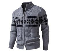 Generisch Pull à fermeture éclair pour homme Cardigan norvégien Pull en laine islandaise Motif islandais Pull Texture Cardigan Laine Sweat léger Pull d'hiver ample, S1 gris, L