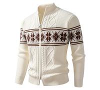 Generisch Pull à fermeture éclair pour homme Cardigan norvégien Pull en laine islandaise Motif islandais Pull Texture Cardigan Laine Sweat léger Pull d'hiver ample, S1 beige, L