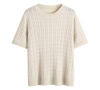 Generisch Pull à manches courtes pour femme avec motif perforé fin - Haut en tricot léger de style Ajour - Haut d'été aéré pour un look décontracté élégant, Style_n01 Beige, 3XL