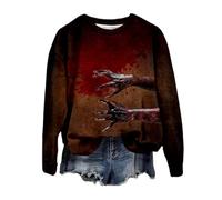 Generisch Pull à manches longues avec col rond et imprimé taches de sang pour femme Halloween, Noir , XL
