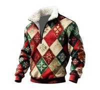 Generisch Pull à manches longues avec fermeture éclair quart et motif imprimé festif en polaire douce pour une saison de Noël agréable et comme vêtement d'hiver décontracté, kaki, L