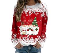Generisch Pull à manches longues et col rond pour femme - Imprimé de Noël - Décontracté, rouge, XL