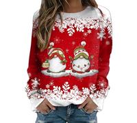 Generisch Pull à manches longues pour femme, col rond, sweat imprimé de Noël, chemise décontractée, rouge, XL