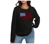Generisch Pull à manches longues pour femme - Drapeau des États-Unis - Tricot - Jour commémoratif - Chemises amples, Noir , S