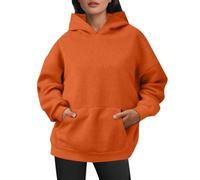 Generisch Pull à manches longues pour femme - Pull à capuche - En velours artificiel - Manches longues avec poches - Tenue d'hiver - Costume de pomme de terre, Orange, M